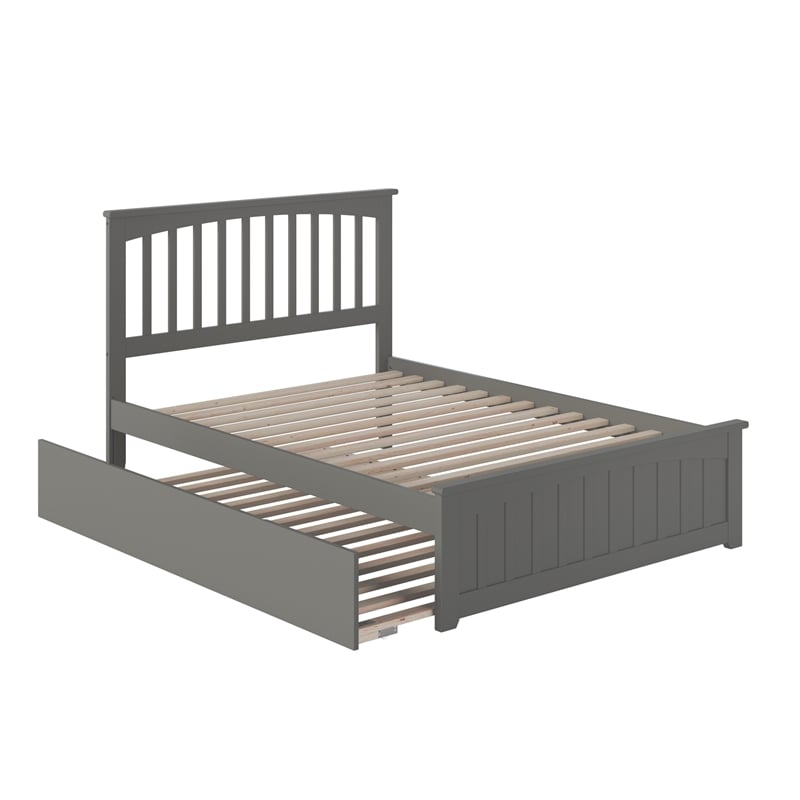 Mission Full Wood Platform Bed with Matching Footboard & Full Trundle in Grey