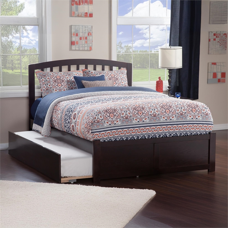 Richmond Full Wood Platform Bed with Footboard and Full Trundle in Espresso