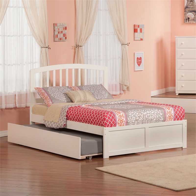 Richmond Full Wood Platform Bed with Footboard and Full Trundle in White