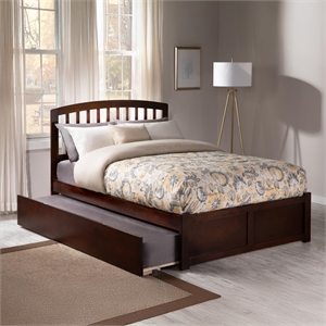 Richmond Full Wood Platform Bed with Footboard and Full Trundle in Walnut