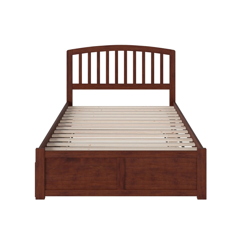 Richmond Full Wood Platform Bed with Footboard and Full Trundle in Walnut