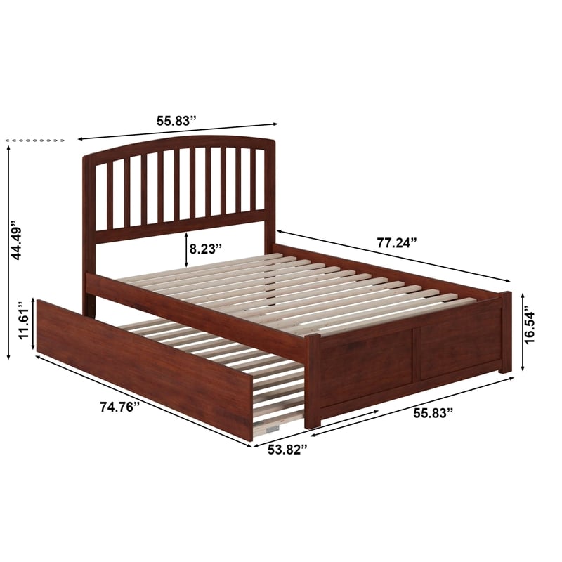 Richmond Full Wood Platform Bed with Footboard and Full Trundle in Walnut