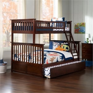 AFI Columbia Twin over Full Solid Wood Bunk Bed with Trundle in Walnut