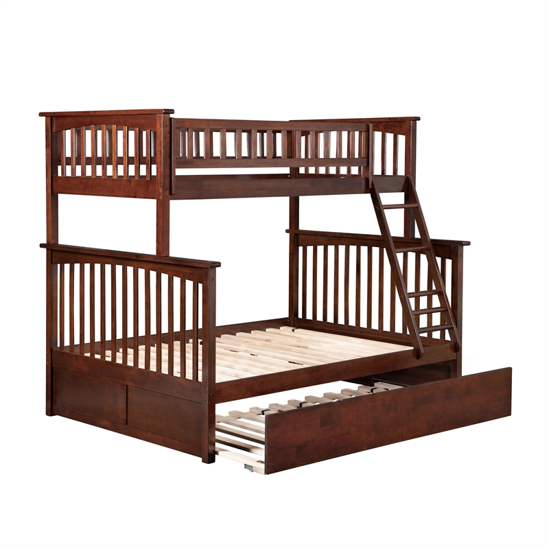 AFI Columbia Twin over Full Solid Wood Bunk Bed with Trundle in Walnut