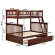 AFI Columbia Twin over Full Solid Wood Bunk Bed with Trundle in Walnut