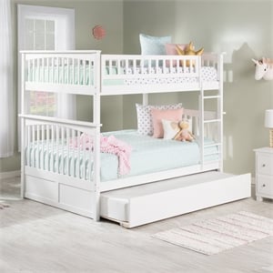 AFI Columbia Full over Full Solid Wood Bunk Bed with Trundle in White