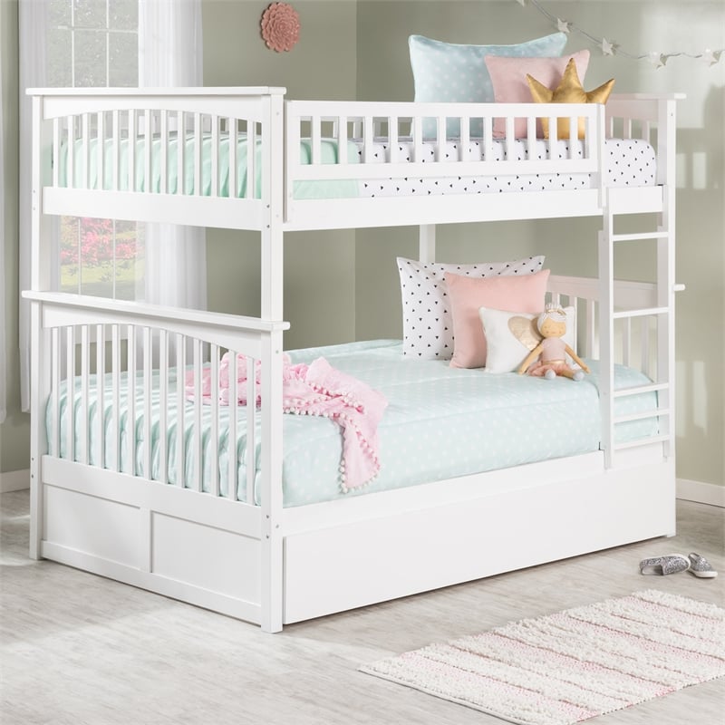 AFI Columbia Full over Full Solid Wood Bunk Bed with Trundle in White