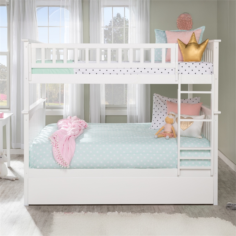 AFI Columbia Full over Full Solid Wood Bunk Bed with Trundle in White