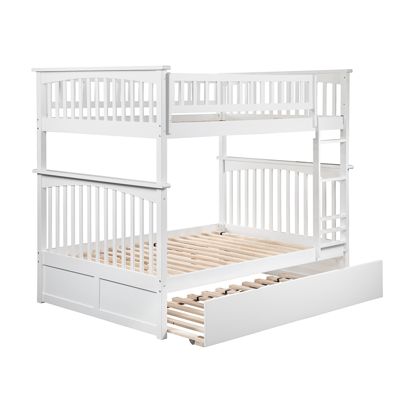 AFI Columbia Full over Full Solid Wood Bunk Bed with Trundle in White
