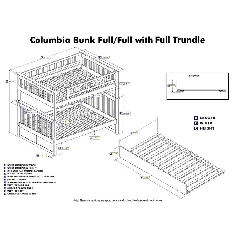 AFI Columbia Full over Full Solid Wood Bunk Bed with Trundle in White