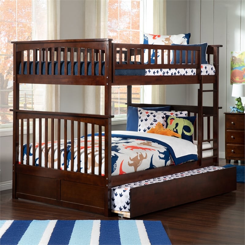AFI Columbia Twin Over Full Wood Staircase Trundle Bunk Bed in Walnut