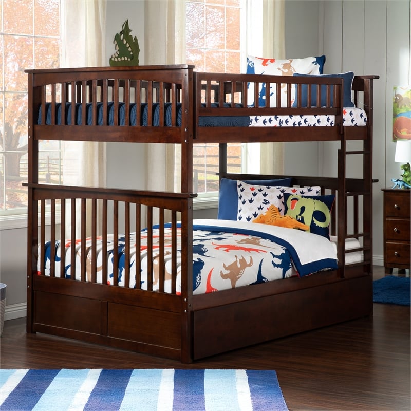 AFI Columbia Twin Over Full Wood Staircase Trundle Bunk Bed in Walnut