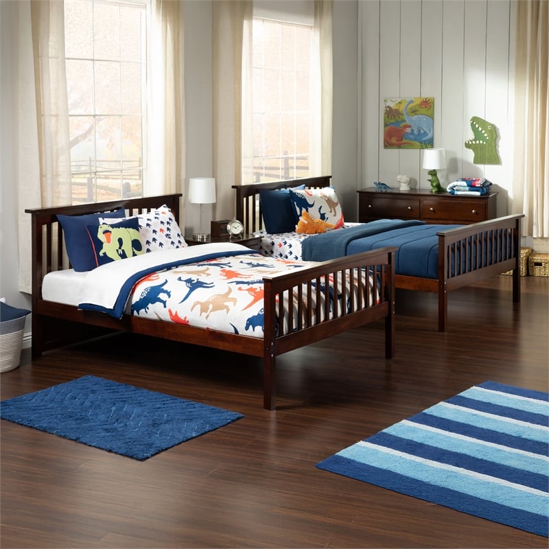 AFI Columbia Twin Over Full Wood Staircase Trundle Bunk Bed in Walnut