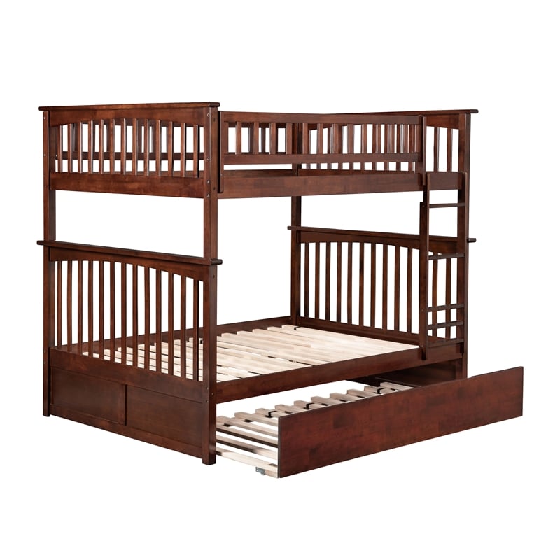 AFI Columbia Twin Over Full Wood Staircase Trundle Bunk Bed in Walnut