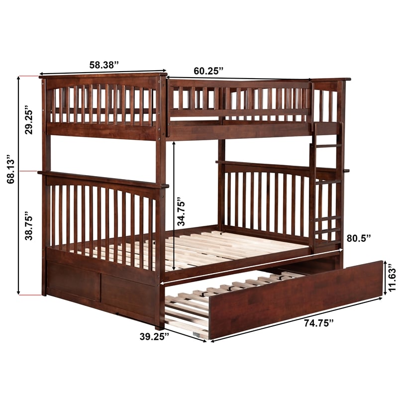 AFI Columbia Twin Over Full Wood Staircase Trundle Bunk Bed in Walnut