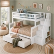 AFI Columbia Twin Over Full Wood Staircase Trundle Bunk Bed in White