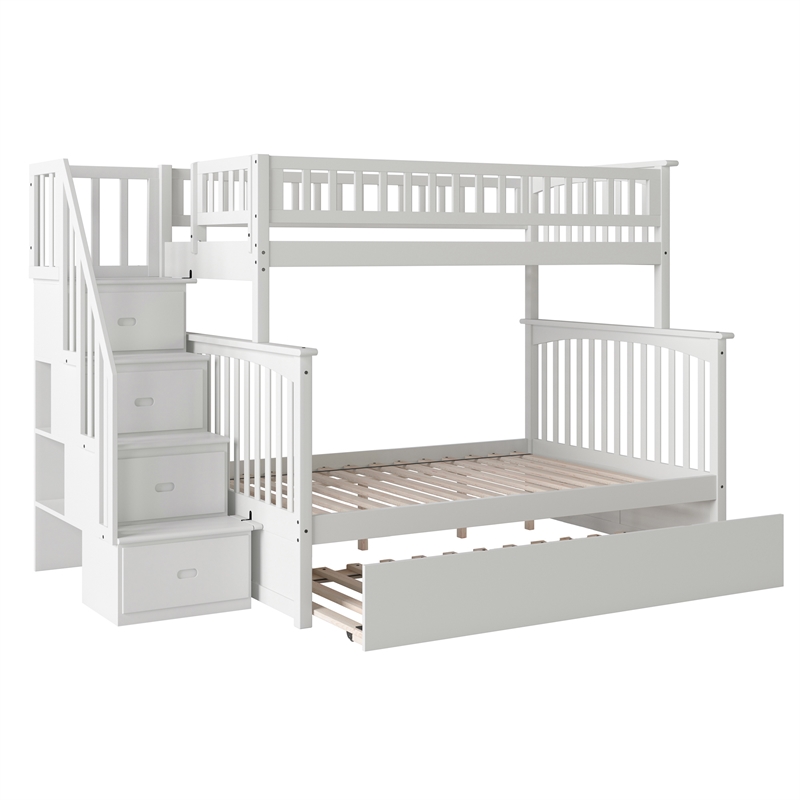 AFI Columbia Twin Over Full Wood Staircase Trundle Bunk Bed in White