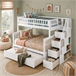 AFI Columbia Twin Over Full Wood Staircase Trundle Bunk Bed in White