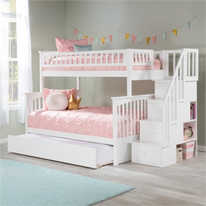 AFI Columbia Twin Over Full Wood Staircase Trundle Bunk Bed in White