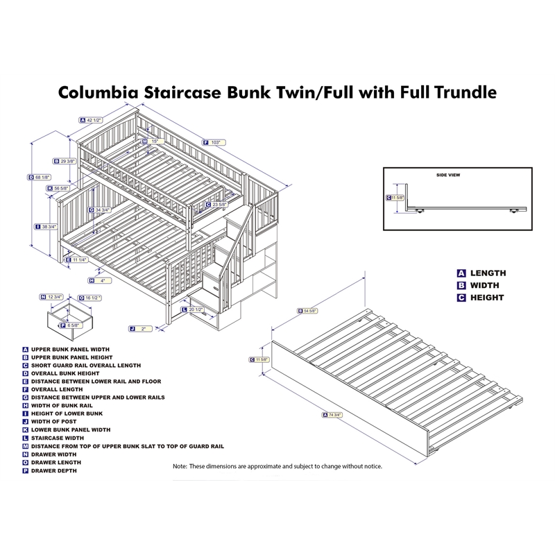 AFI Columbia Twin Over Full Wood Staircase Trundle Bunk Bed in Walnut