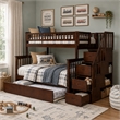 AFI Columbia Twin Over Full Wood Staircase Trundle Bunk Bed in Walnut