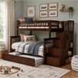 AFI Columbia Twin Over Full Wood Staircase Trundle Bunk Bed in Walnut