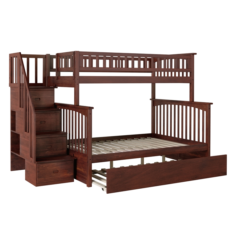 AFI Columbia Twin Over Full Wood Staircase Trundle Bunk Bed in Walnut