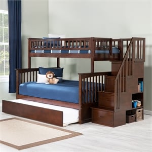 AFI Columbia Twin Over Full Wood Staircase Trundle Bunk Bed in Walnut