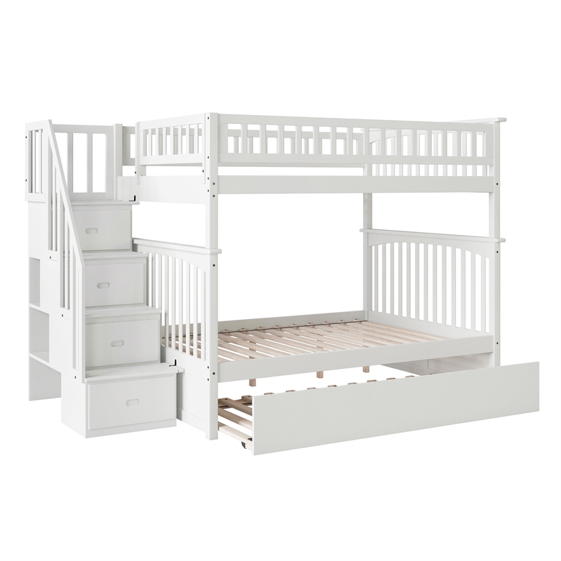 AFI Columbia Full Over Full Wood Staircase Trundle Bunk Bed in White