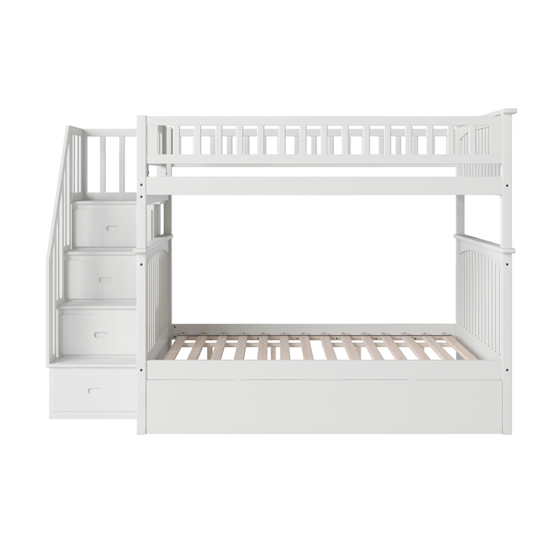 AFI Columbia Full Over Full Wood Staircase Trundle Bunk Bed in White
