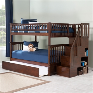 AFI Columbia Full Over Full Wood Staircase Trundle Bunk Bed in Walnut