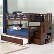 AFI Columbia Full Over Full Wood Staircase Trundle Bunk Bed in Walnut
