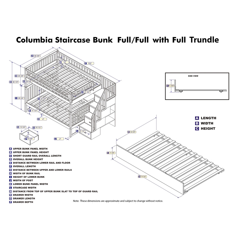 AFI Columbia Full Over Full Wood Staircase Trundle Bunk Bed in Walnut