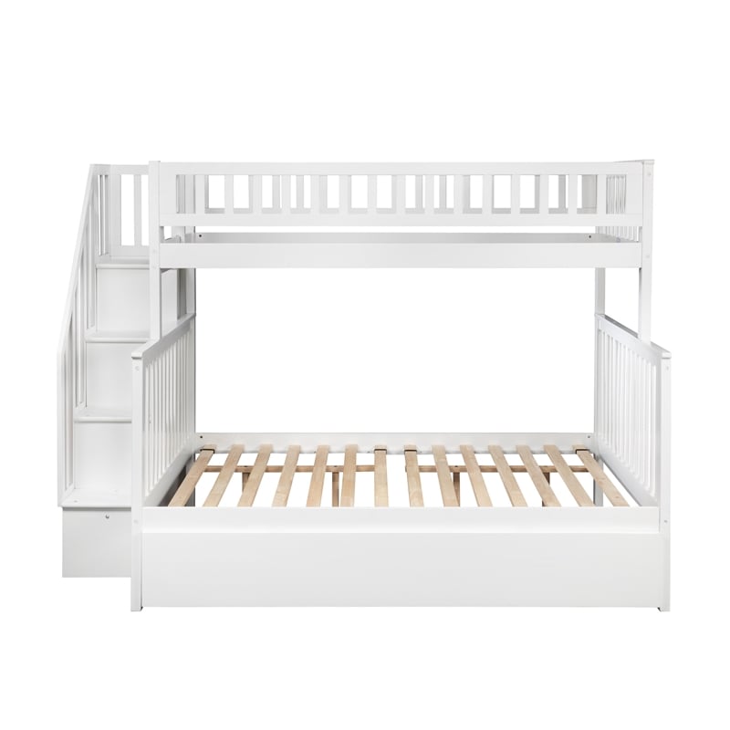 AFI Woodland Twin Over Full Staircase Trundle Wood Bunk Bed in White