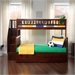 AFI Woodland Twin Over Full Staircase Trundle Wood Bunk Bed in Walnut