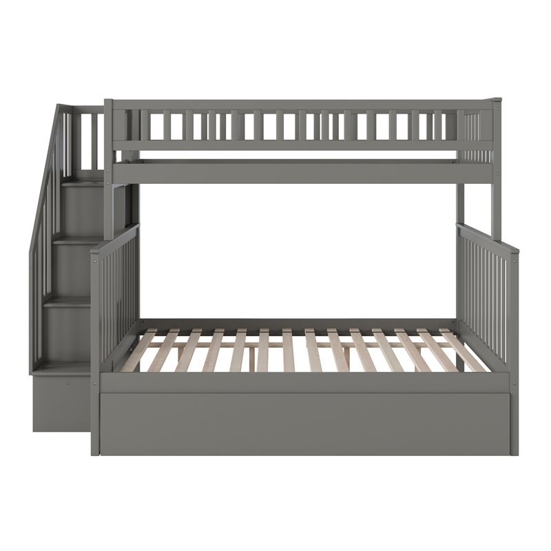 AFI Woodland Twin Over Full Staircase Trundle Wood Bunk Bed in Grey