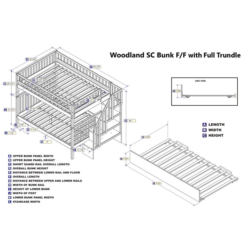 AFI Woodland Full over Full Bunk Bed with Trundle in White