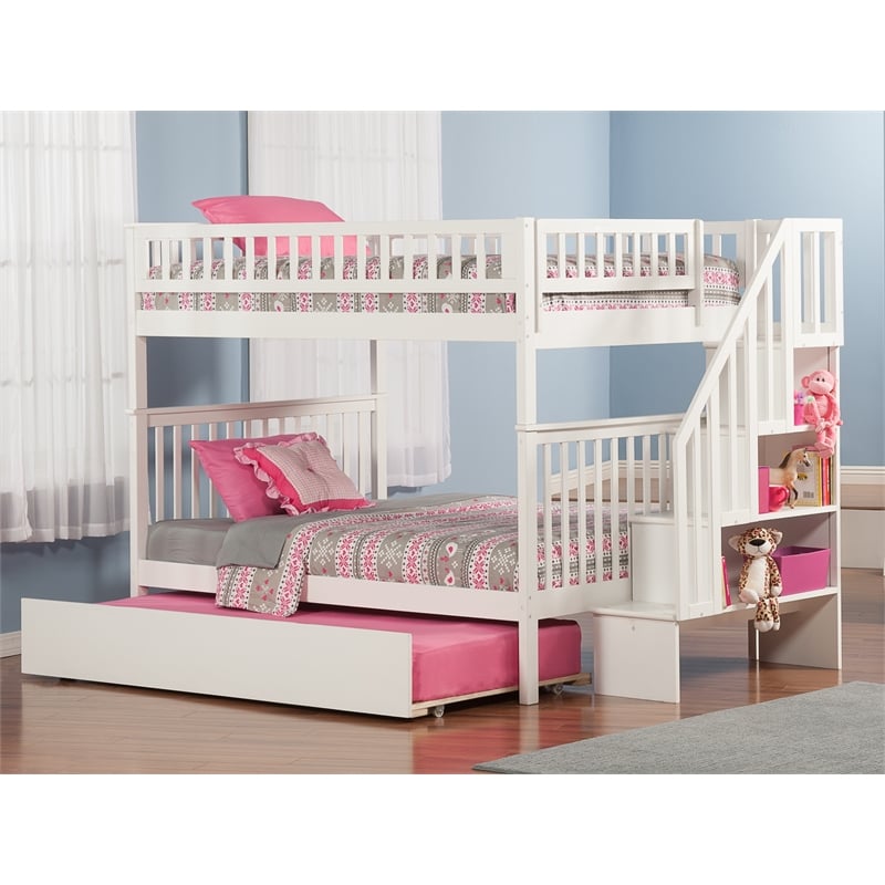 AFI Woodland Solid Wood Full over Full Bunk Bed with Full Trundle in White