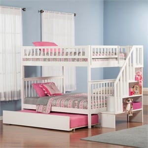 AFI Woodland Full Over Full Staircase Trundle Wood Bunk Bed in White