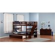 AFI Woodland Full over Full Solid Wood Modern Bunk Bed with Trundle in Walnut