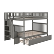 AFI Woodland Full Over Full Staircase Trundle Wood Bunk Bed in Grey