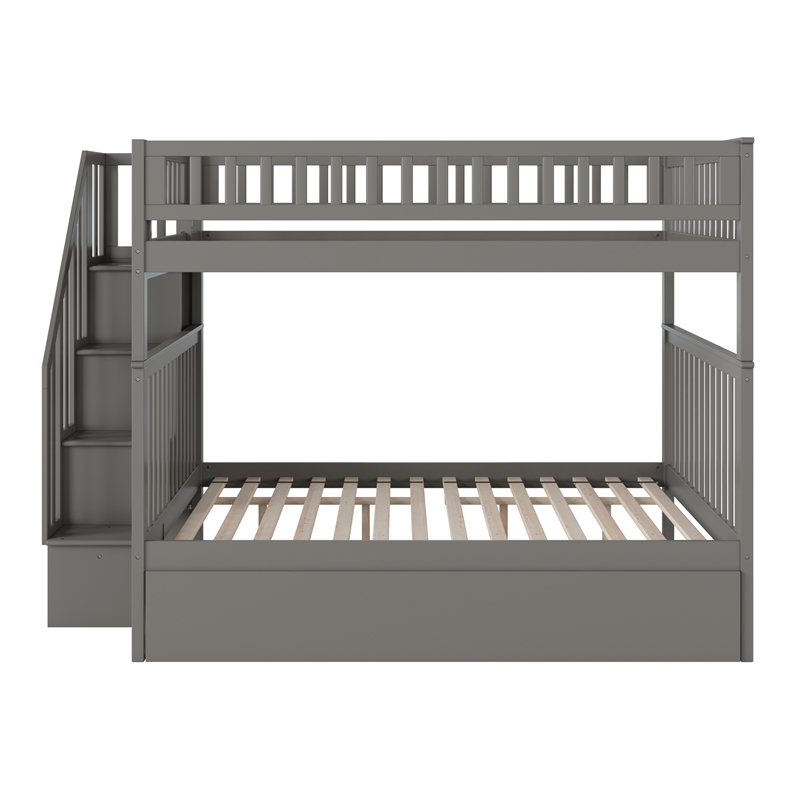 AFI Woodland Full Over Full Staircase Trundle Wood Bunk Bed in Grey