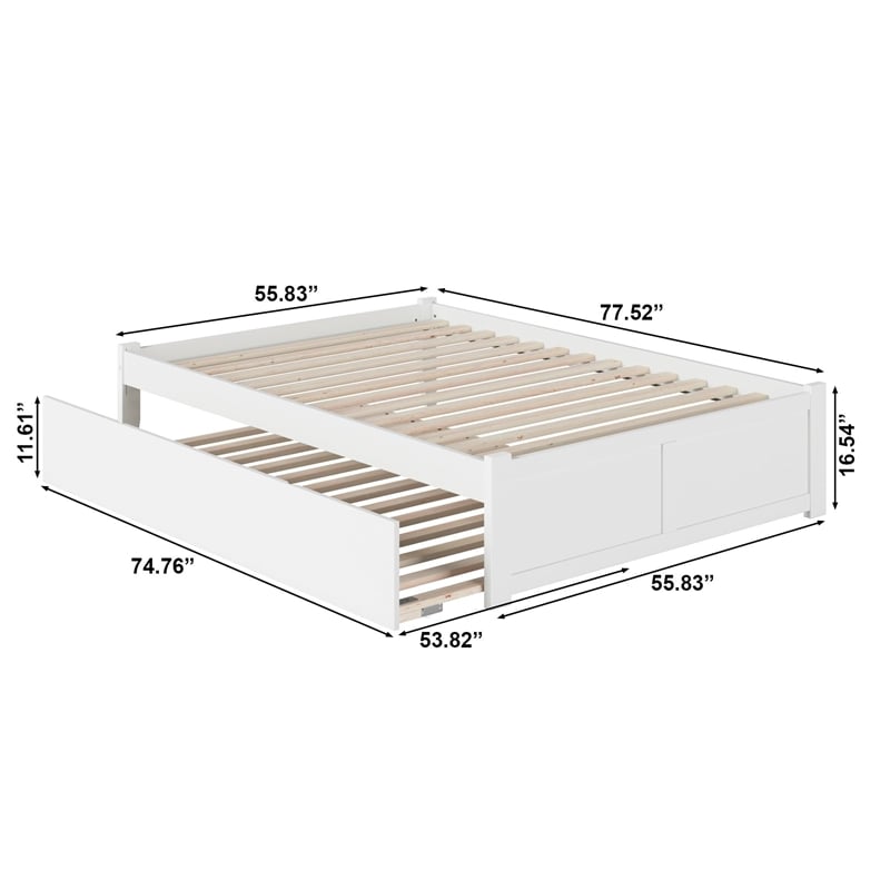 AFI Concord Full Solid Wood Platform Bed with Full Trundle in White