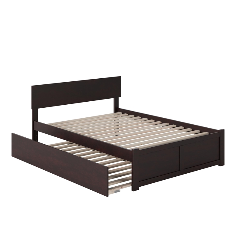 Orlando Full Wood Platform Bed with Footboard and Full Trundle in Espresso