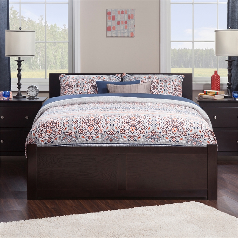 Orlando Full Wood Platform Bed with Footboard and Full Trundle in Espresso