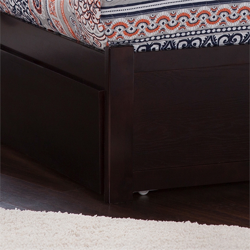 Orlando Full Wood Platform Bed with Footboard and Full Trundle in Espresso