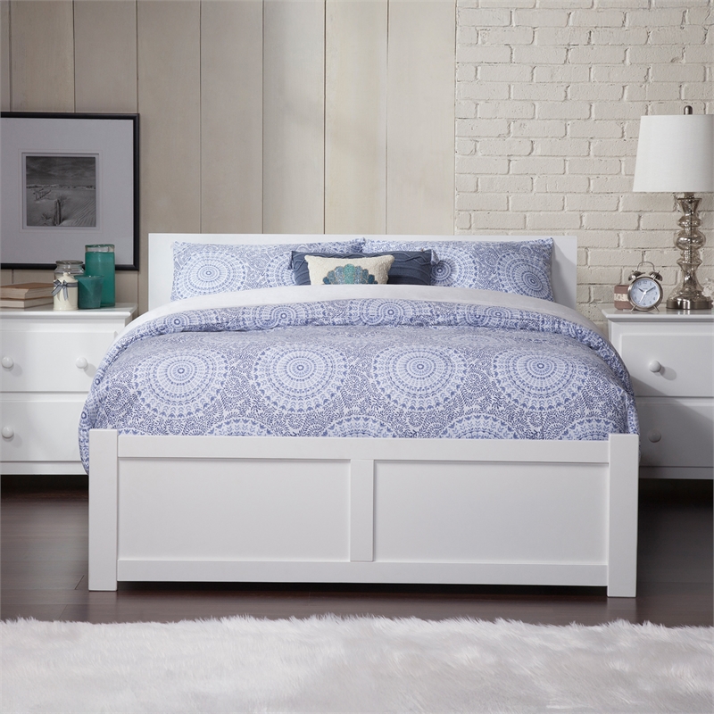 Orlando Full Wood Platform Bed with Footboard and Full Trundle in White
