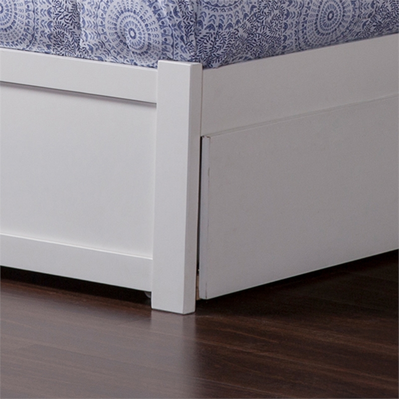Orlando Full Wood Platform Bed with Footboard and Full Trundle in White