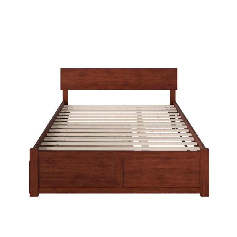 Orlando Full Wood Platform Bed with Footboard and Full Trundle in Walnut