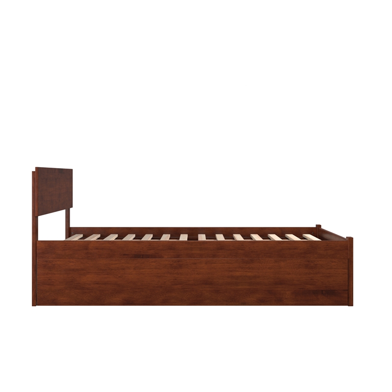 Orlando Full Wood Platform Bed with Footboard and Full Trundle in Walnut